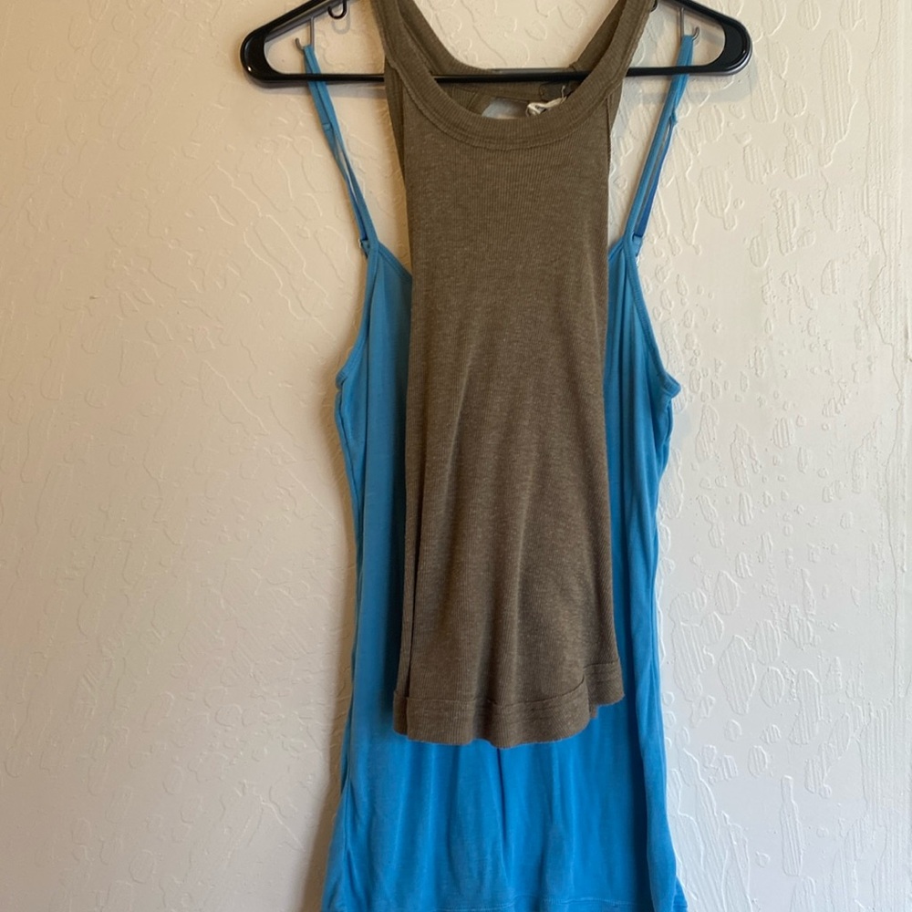 Free People tank bundle blue tank size Lg, Greenish Brown tank M